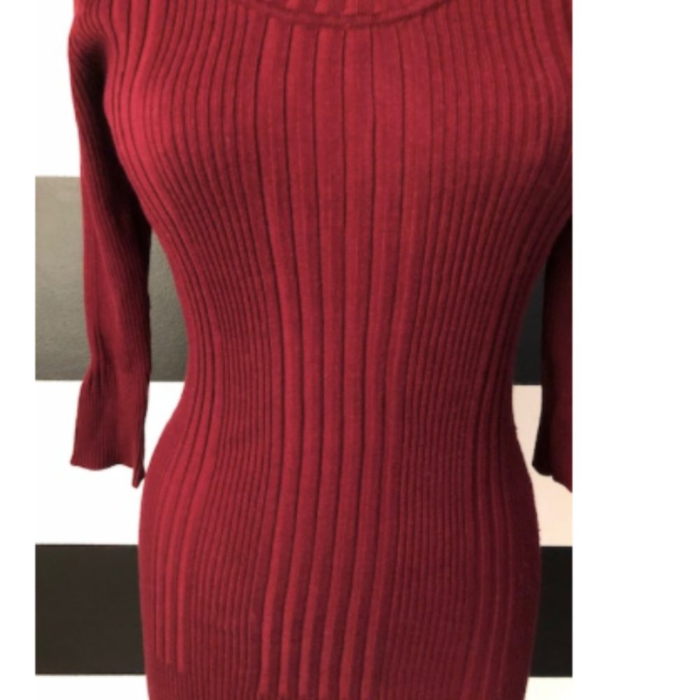PINK ROSE Dark Red Ribbed Sweater Top Size M - Picture 3 of 6